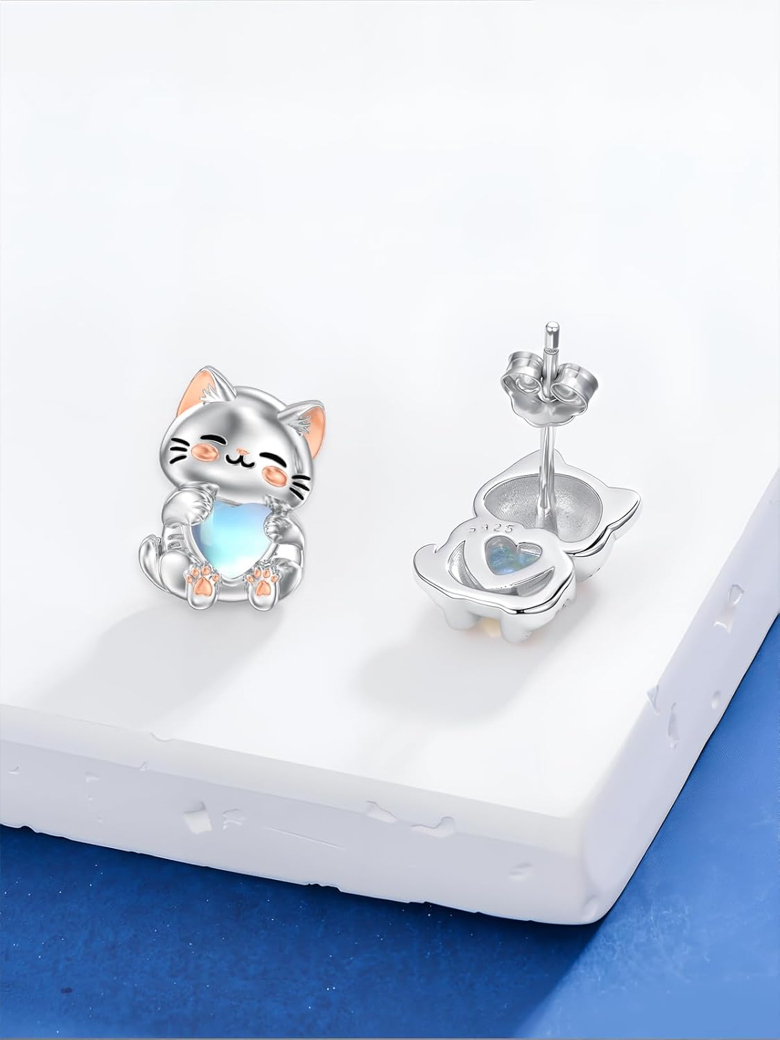 Seiyang Animal Stud Earrings 925 Sterling Silver Axotol/Bee/Cat/Duck/Dolphin/Frog/Owl/Sloth Moonstone Earrings Stud Jewelry Gifts for Women Animal Lover - Image 5