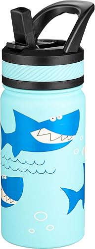 Miniatura 10 de Fanhaw Botella de agua para niños con tapa con pajilla, vaso reutilizable de acero inoxidable aislado de 14 onzas para la escuela, niñas y niños