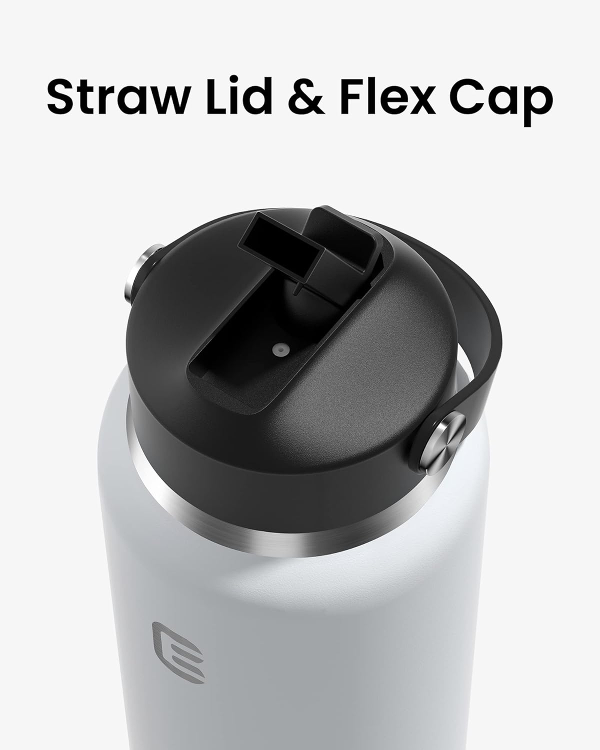 Berusd 1L Insulated Water Bottle, Leak Proof Straw Lid, Stainless Steel Vacuum Insulated Water Bottle, Wide Mouth Bottle with Flex Cap, Double Walled Travel Cup Thermo Bottle Mug Drink Flasks, White