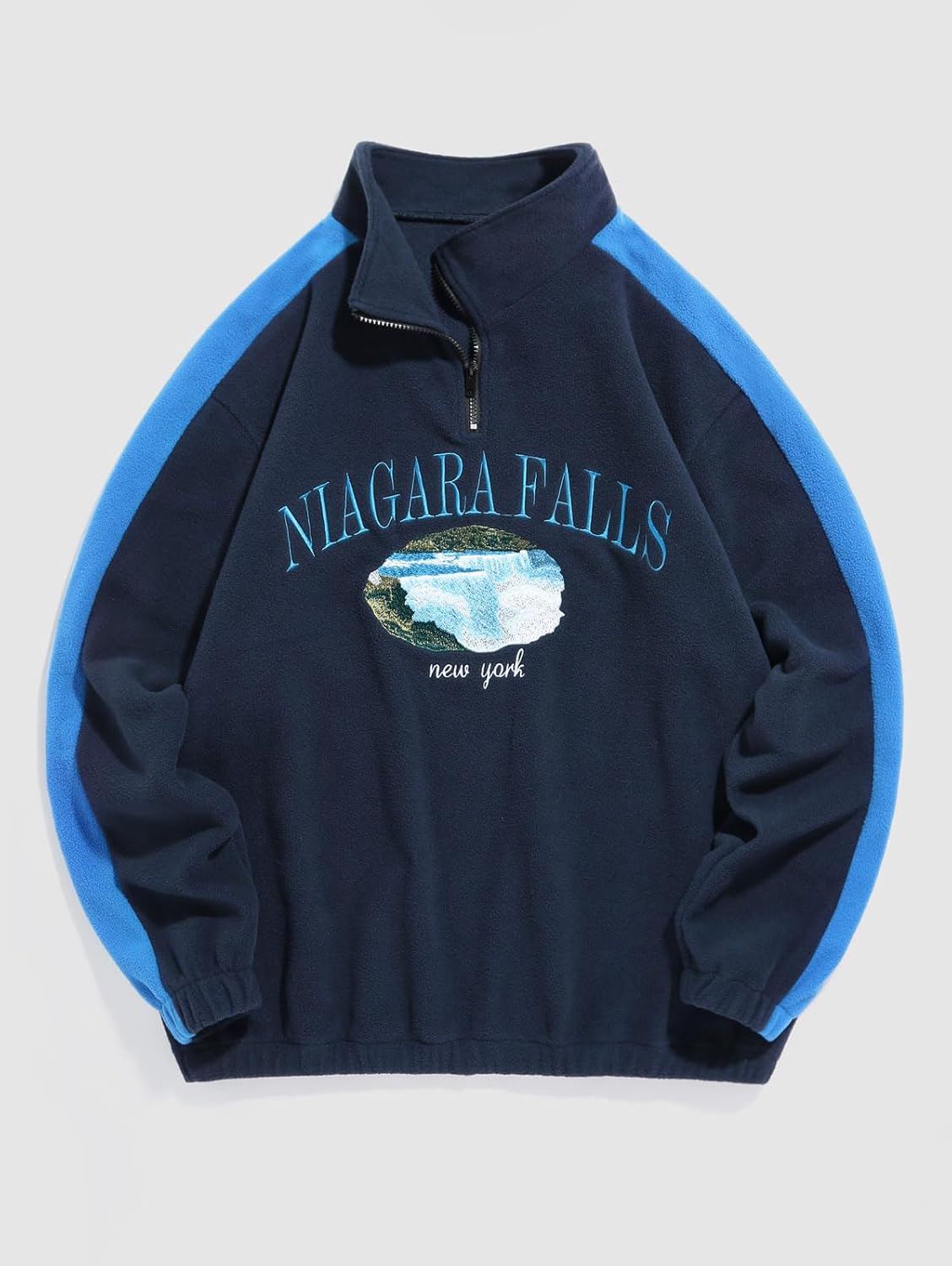 ZAFUL Mens Graphic Fleece Sweatshirts Quarter Zip Pullover Sweatshirt Letter Embroidered Oversized Vintage Hoodie Top