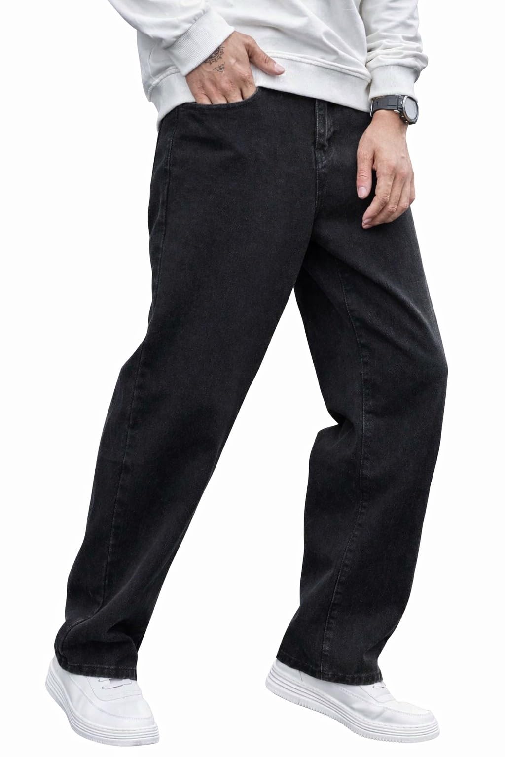 Indivane Men’s Regular Fit Baggy Black Denim Jeans | Street Style Wide Leg Jeans | Casual-picture-51