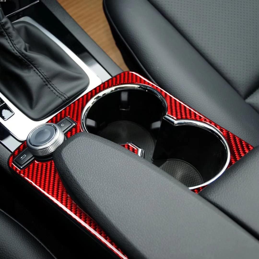 Car Accessories Red Carbon Fiber Center Console armrest Cup Holder Bezel Decorative Parts for Mercedes-Benz C-Class W204 C180 C200 C250 Coupe Sport C300 C63 AMG 2007-2014