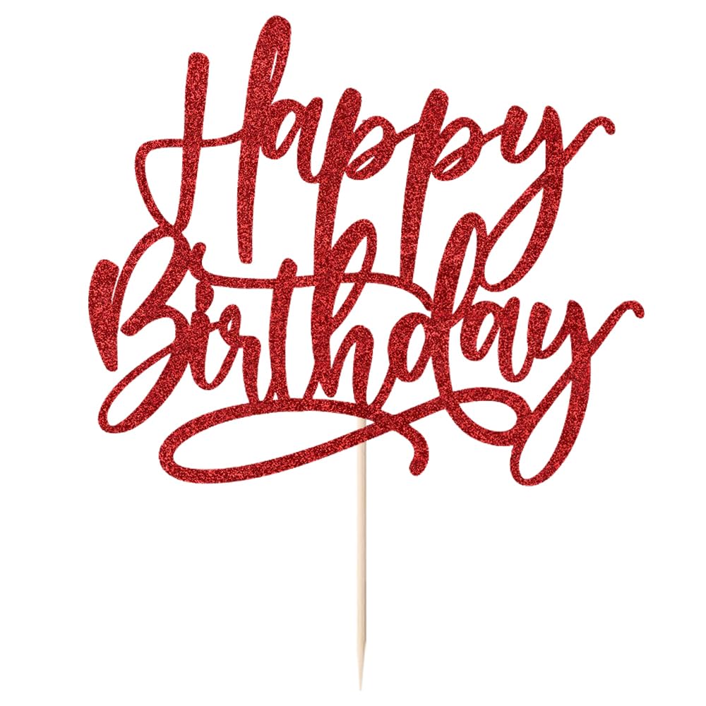 Kaoenla Decoración para tartas de feliz cumpleaños con purpurina, decoración de pastel de feliz cumpleaños con purpurina dorada, adecuada para decoración de fiestas para aniversario/cumpleaños (rojo)