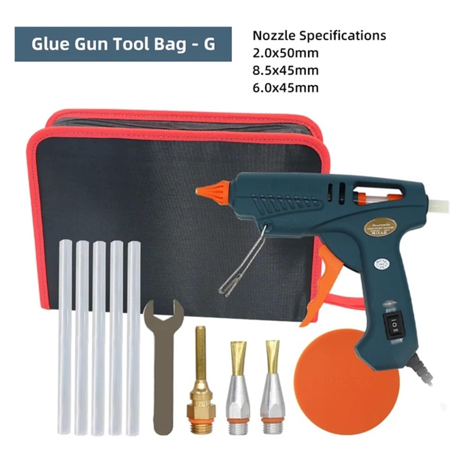 Heißklebepistolen-Werkzeugtasche, 50 W/150 W, 100, Heißklebepistole, Kupferdüse for 11 mm Klebestift, for Handwerk, Schule, Heimwerken, Kunst, Zuhause, schnelle Reparaturen(100W,Set G)