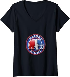 Womens Symbol of Strength Raised Right with GOP Elephant V-Neck T-Shirt