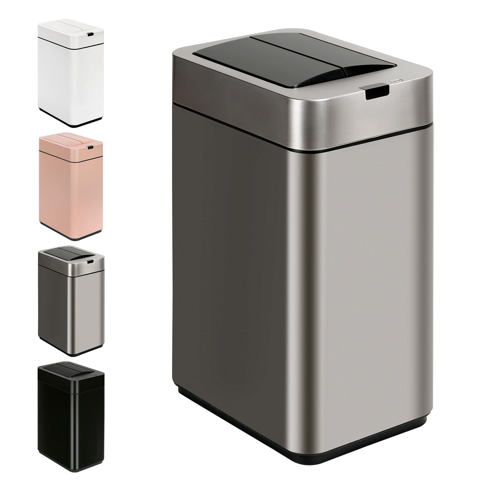 Photo 1 of SYNCVIBE Slim Bathroom Trash Can with Sensor Lid 2.6 Gallon Stainless Steel Garbage Can, Automatic Trash Bin, IPX5 Waterproof Wastebaskets with Lid Soft Close for Under Counter, Silver