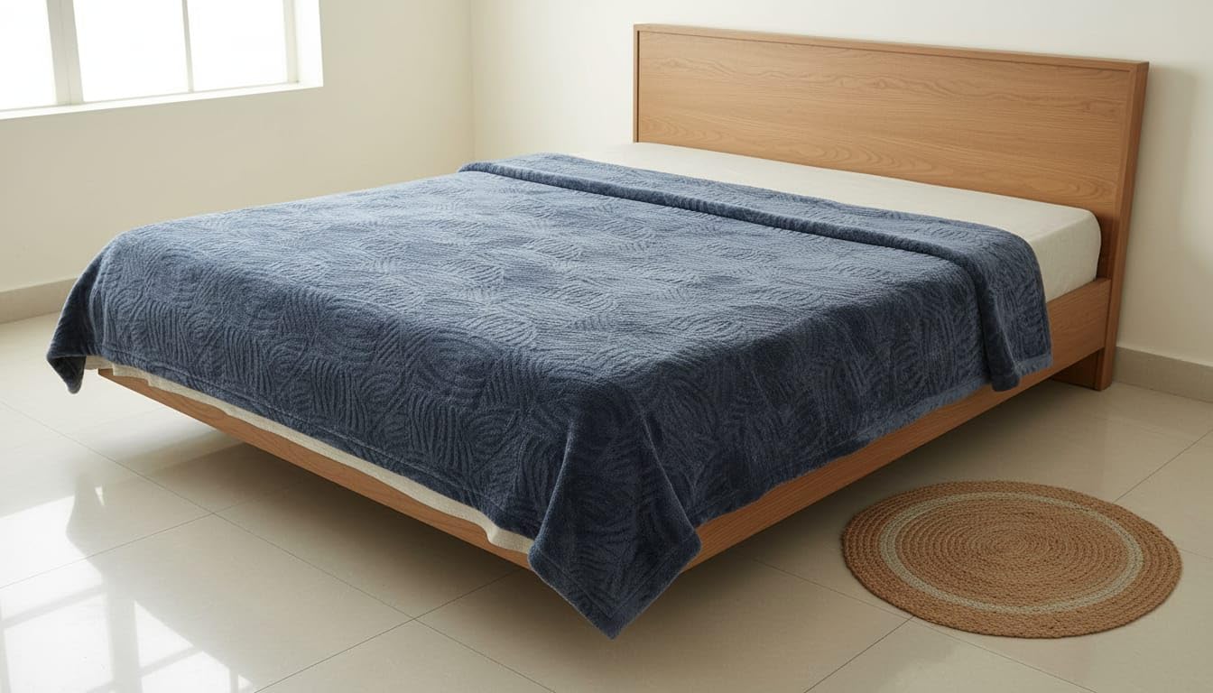 Bombay Dyeing Fidelis Mink Blanket, Geometric Plaid Pattern, Double (220 x 240 cm), Lightweight, Modern Contemporary, Winter (Blue)-image-47