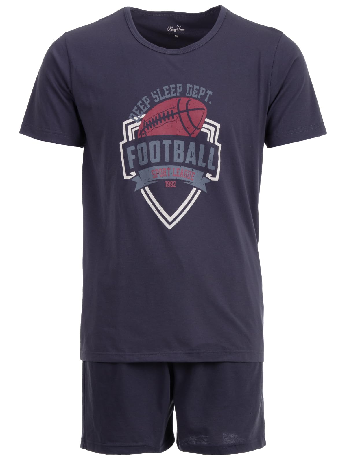 Henry Terre Herren Pyjama Shorty Paul Football Schlafanzug Set M-5XL Baumwolle Shorts & Kurzarm-Shirt Sportliches Design Sommerschlafanzug