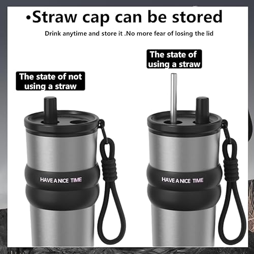 Miniatura 7 de Vaso de acero inoxidable aislado de 24 onzas con asa y popote, botella de agua de acero inoxidable 316 de alta calidad, apto para portavasos y a