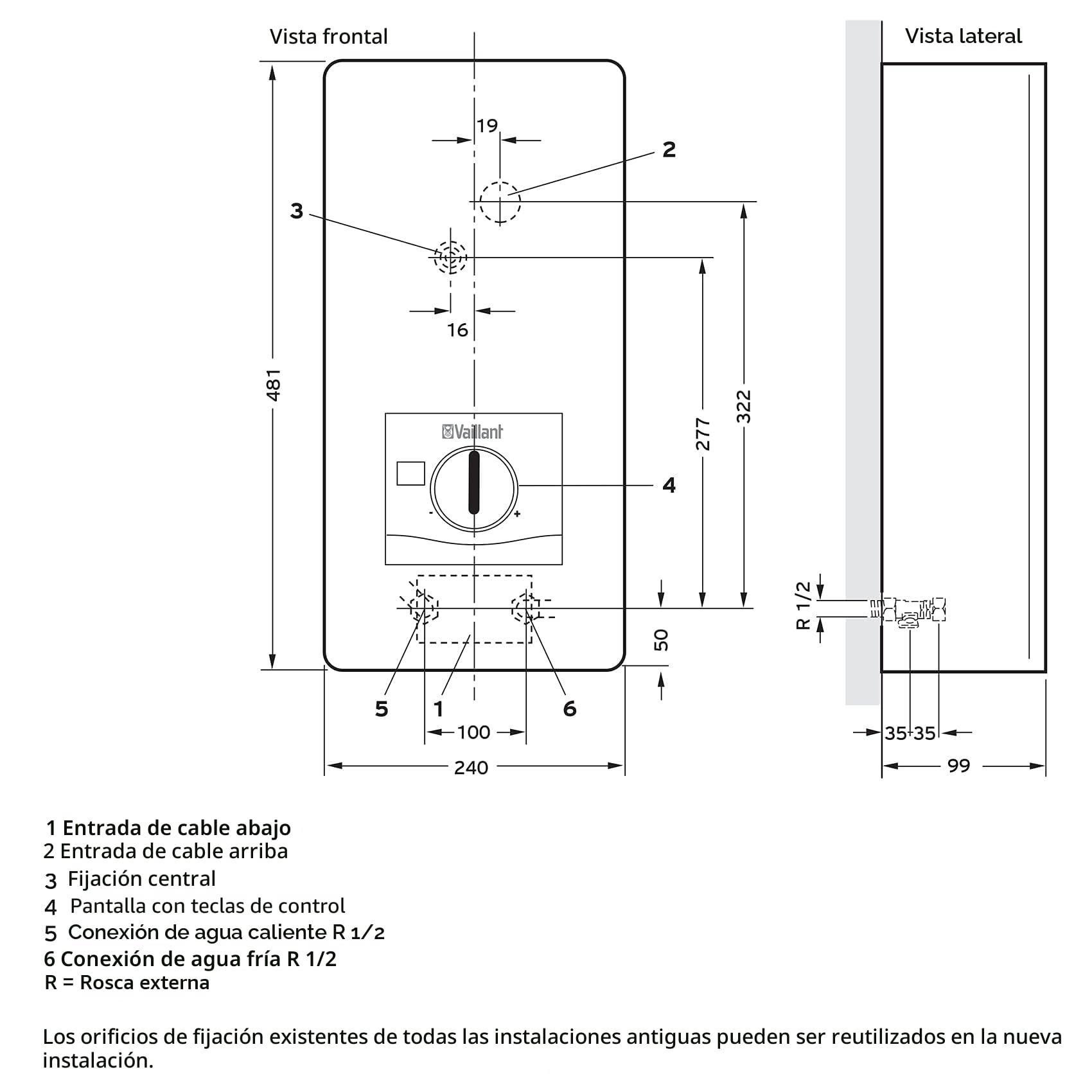 Vaillant Calentador de agua electrónico VED E 21/8, resistente a la presión, 21 kW, 400 V, temperatura de salida precisa, ajustable, pantalla digital, 0010023778, [clase energética A]