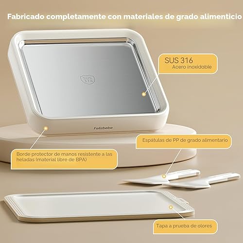 Miniatura 4 de Máquina de helados enrollados, bandeja de rodillo de helado instantáneo con tapa y 2 espátulas, placa fría de acero inoxidable de grado alimenticio