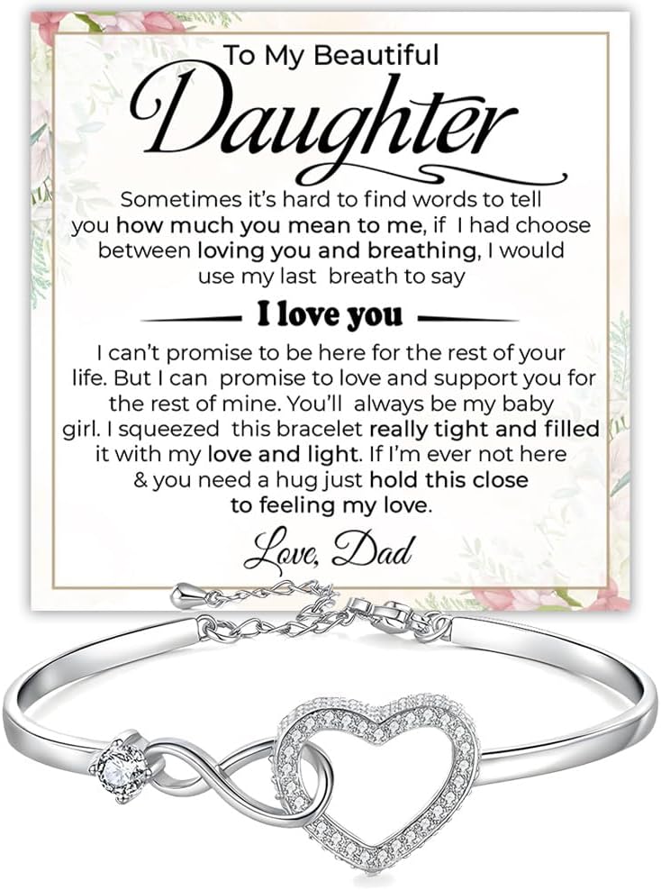 To My Daughter Bracelet, Daughter Infinity Heart Bracelet From Mom, Daughter's Jewelry Gift From Mom Or Dad With Message Card And Box Meaning, Graduation Gift, Birthday Christmas Gifts