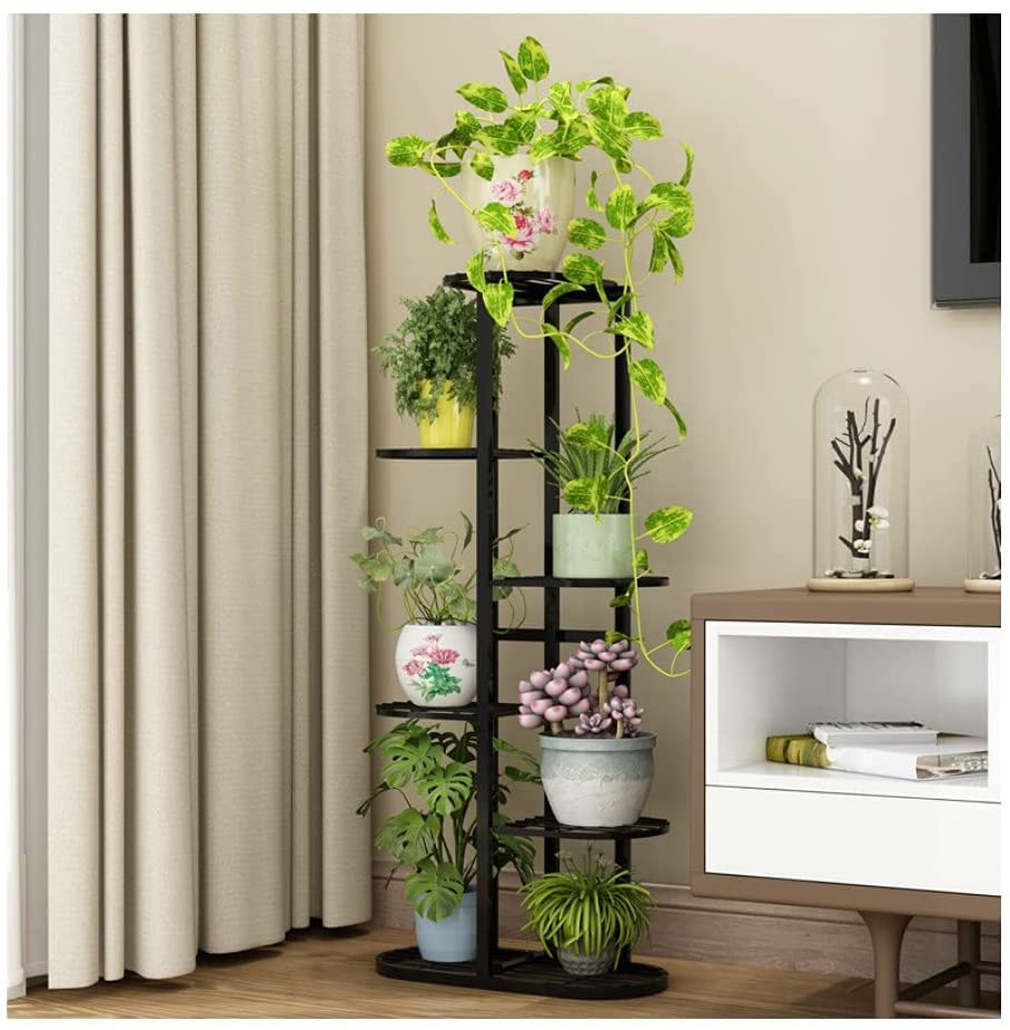 Image of MetalTouch Multi-Tiered Metal Flower Pot Stand - Indoor 6 Layer Tier Iron Plant Pot Display Rack Plant Pot Holder Tall Plant Flower Shelf for Living Room Balcony Living room & Court Garden (Black)
