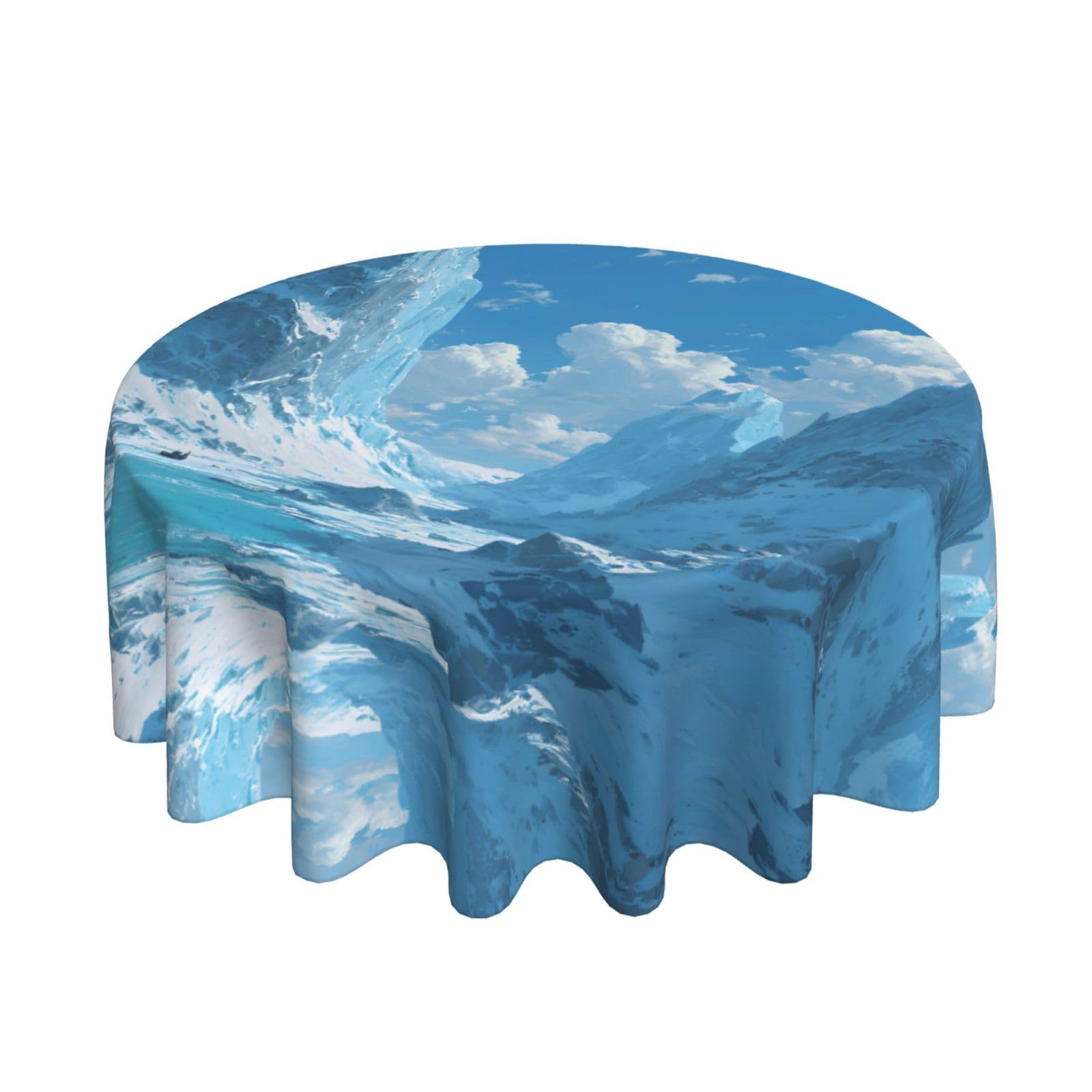 ESNAIUVCD Glacier scenery print Round Tablecloth Waterproof Washable Wipeable Resistant Polyester Circular Table Cover for Dining Room Kitchen Indoor Outside 60"