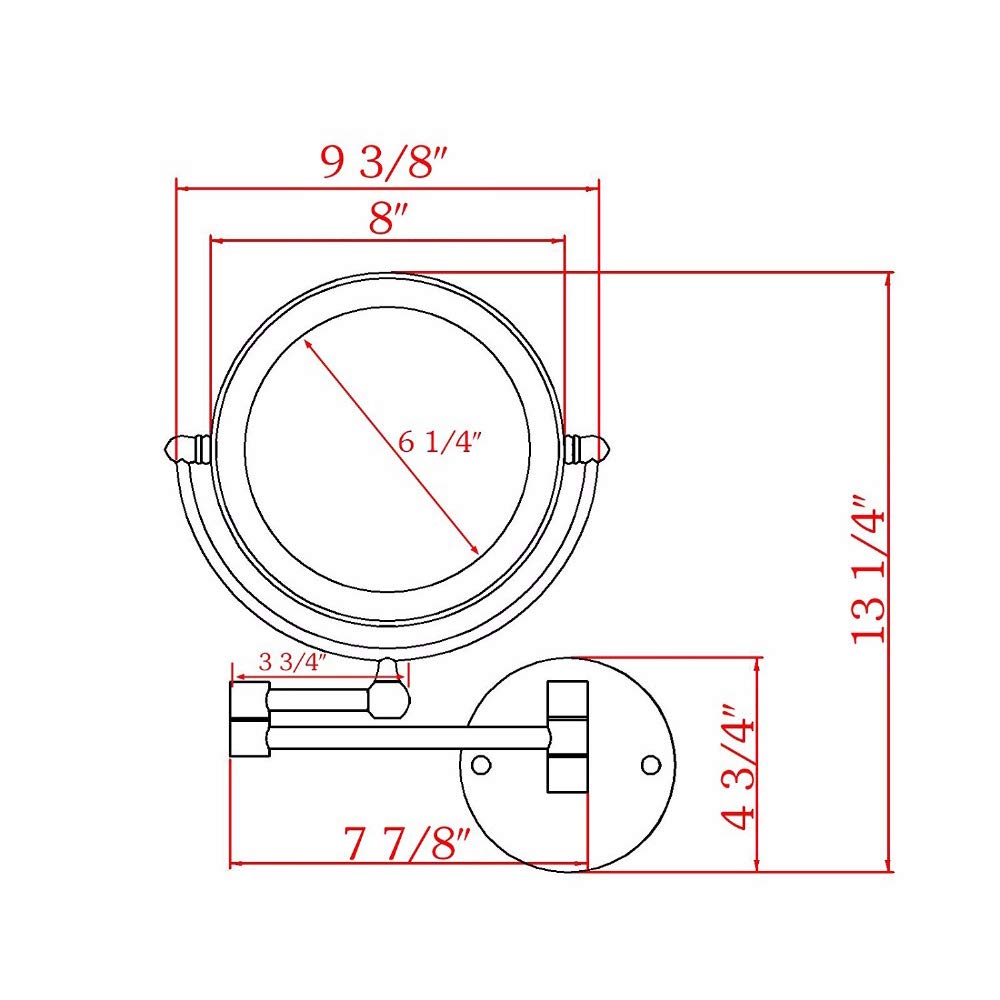 Espejo de maquillaje con luz LED montado en la pared, espejo de baño extensible de latón de doble cara de oro rosa de 8 pulgadas con aumento, con interruptor y enchufe,3x