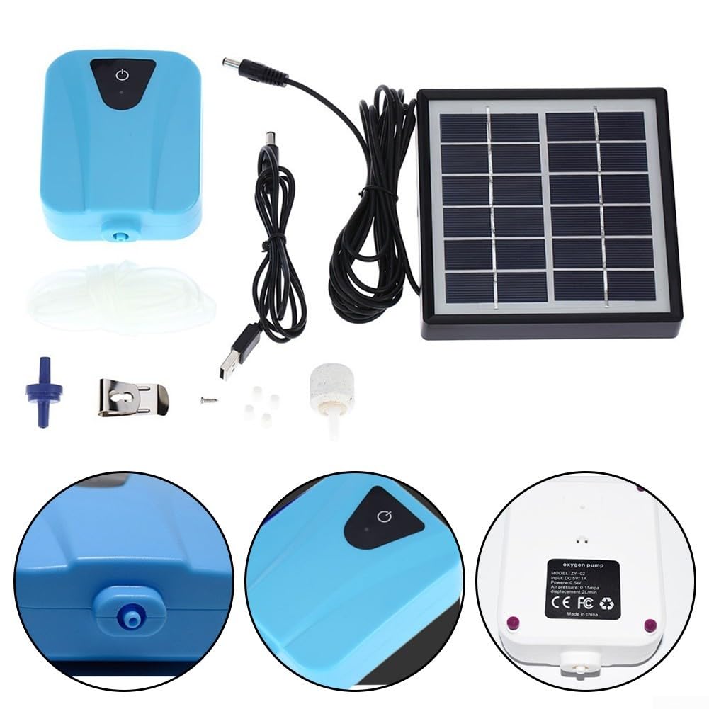Ossigenazione solare, flusso d'aria da 2 l/min, struttura in ABS, per laghetti e acquari esterni, alimentato a energia solare con ricarica di backup DC