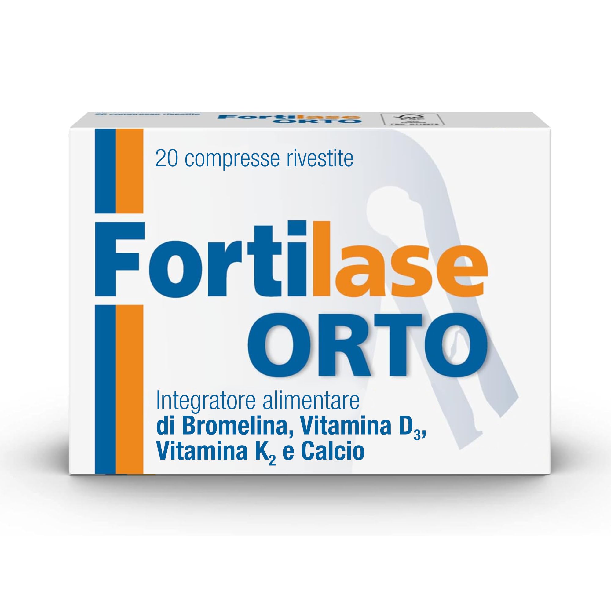 Fortilase Orto, 20 Compresse, Integratore Alimentare di Bromelina, Vitamina D3, Vitamina K2 e Calcio, Supporta il Sistema Osseo e Articolare
