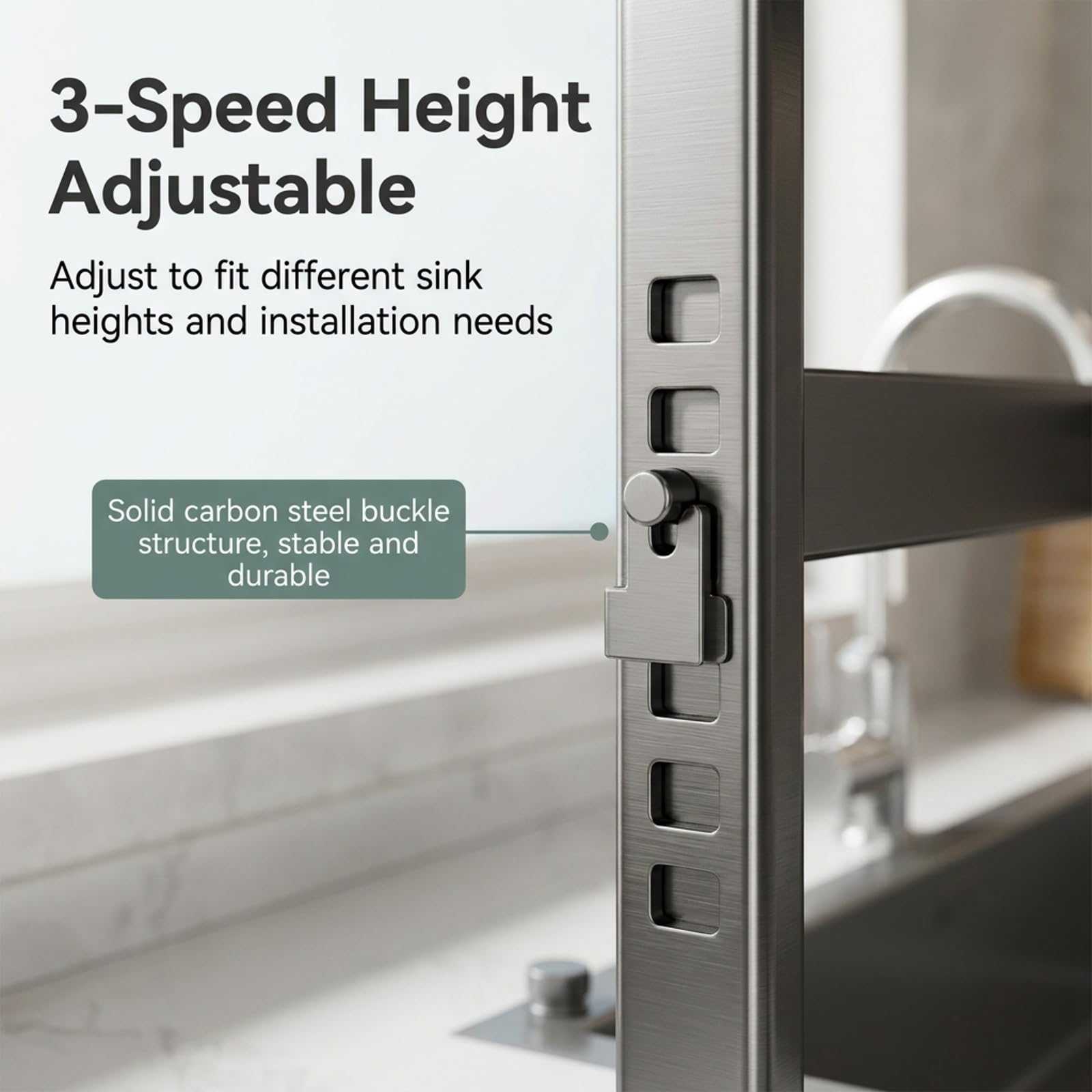 Escurridor de platos para fregadero, Organizador de cocina ajustable | Acero al carbono reforzado, Altura ajustable, Diseño antigoteo, Accesorios completos(95cm/37.4in)