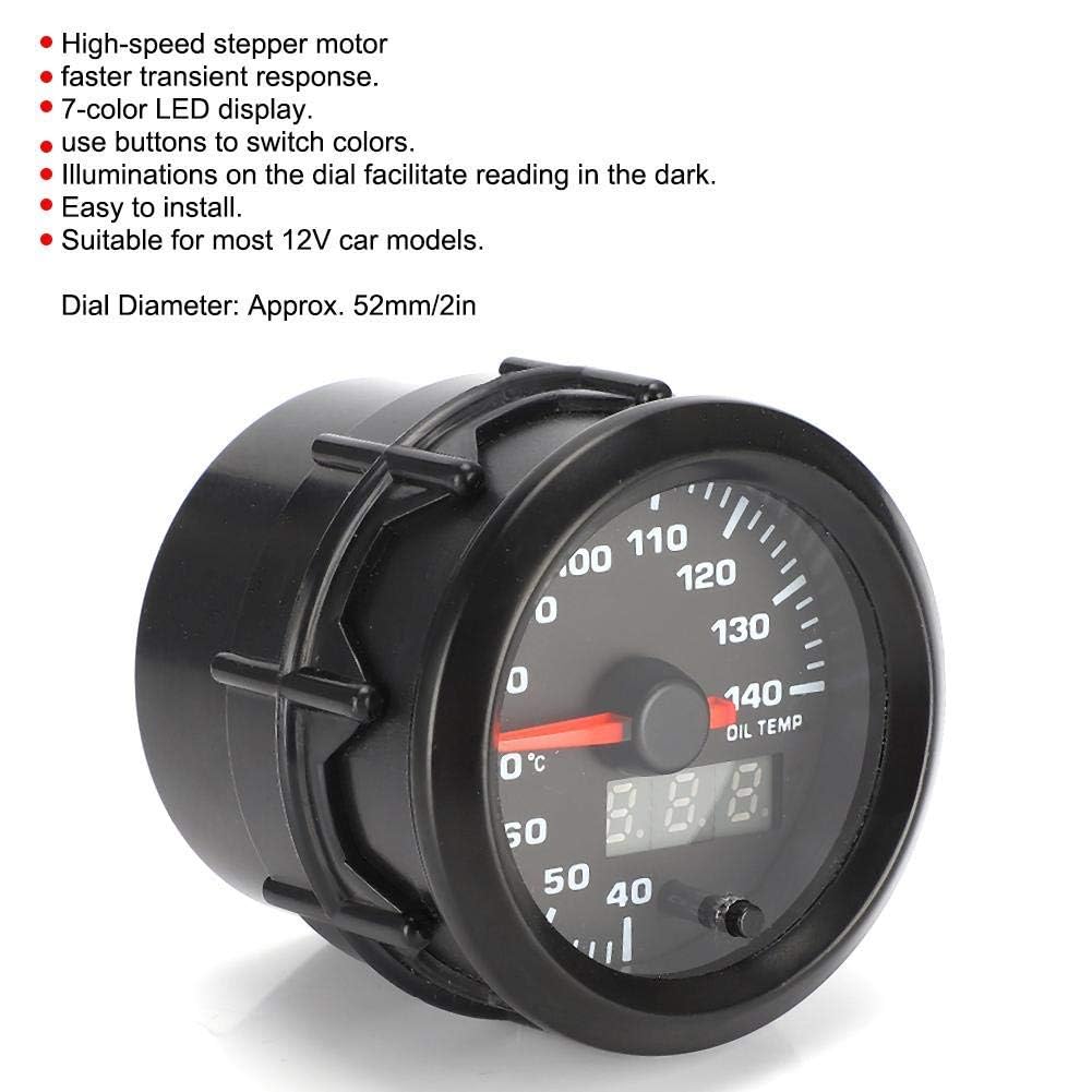 Aramox Jauge de température d'huile ABS 2in 52mm indicateur de température d'huile de voiture LED 7 couleurs avec capteur