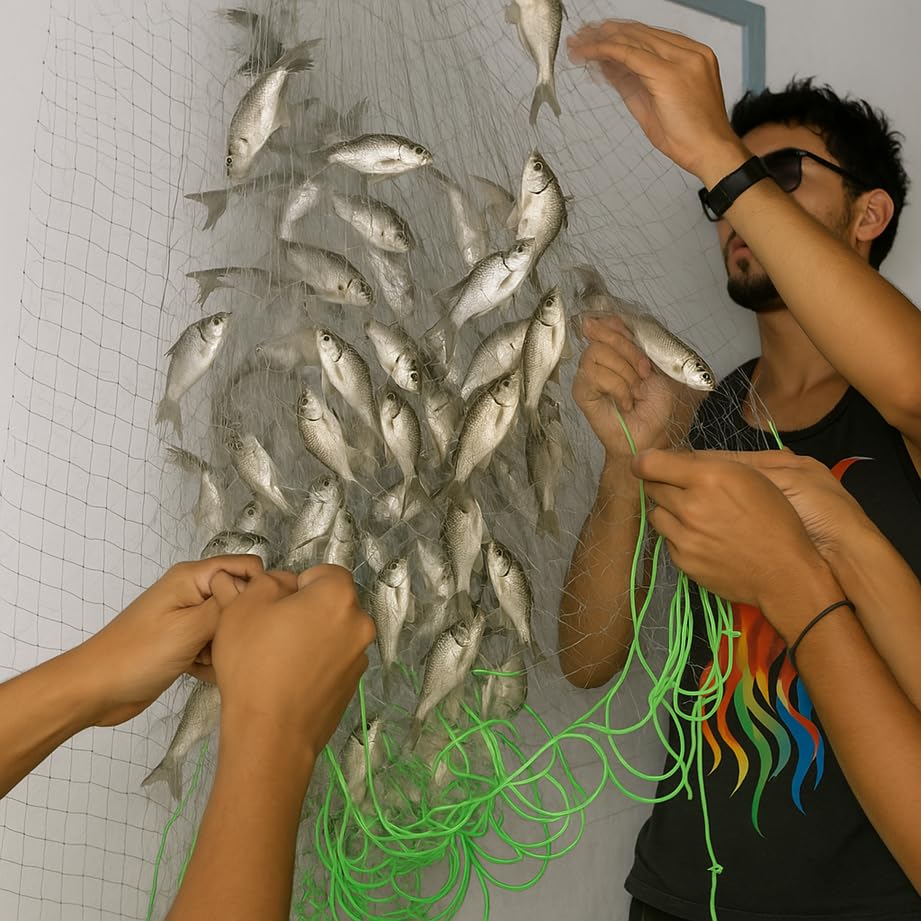 40 Feet Long Professional Fishing Net, 12.2 m x 0.8 m, with Brick Knob Weights for Shore and Deep Water, Varity of Small Fishes Catching Nylon Net.-picture-54