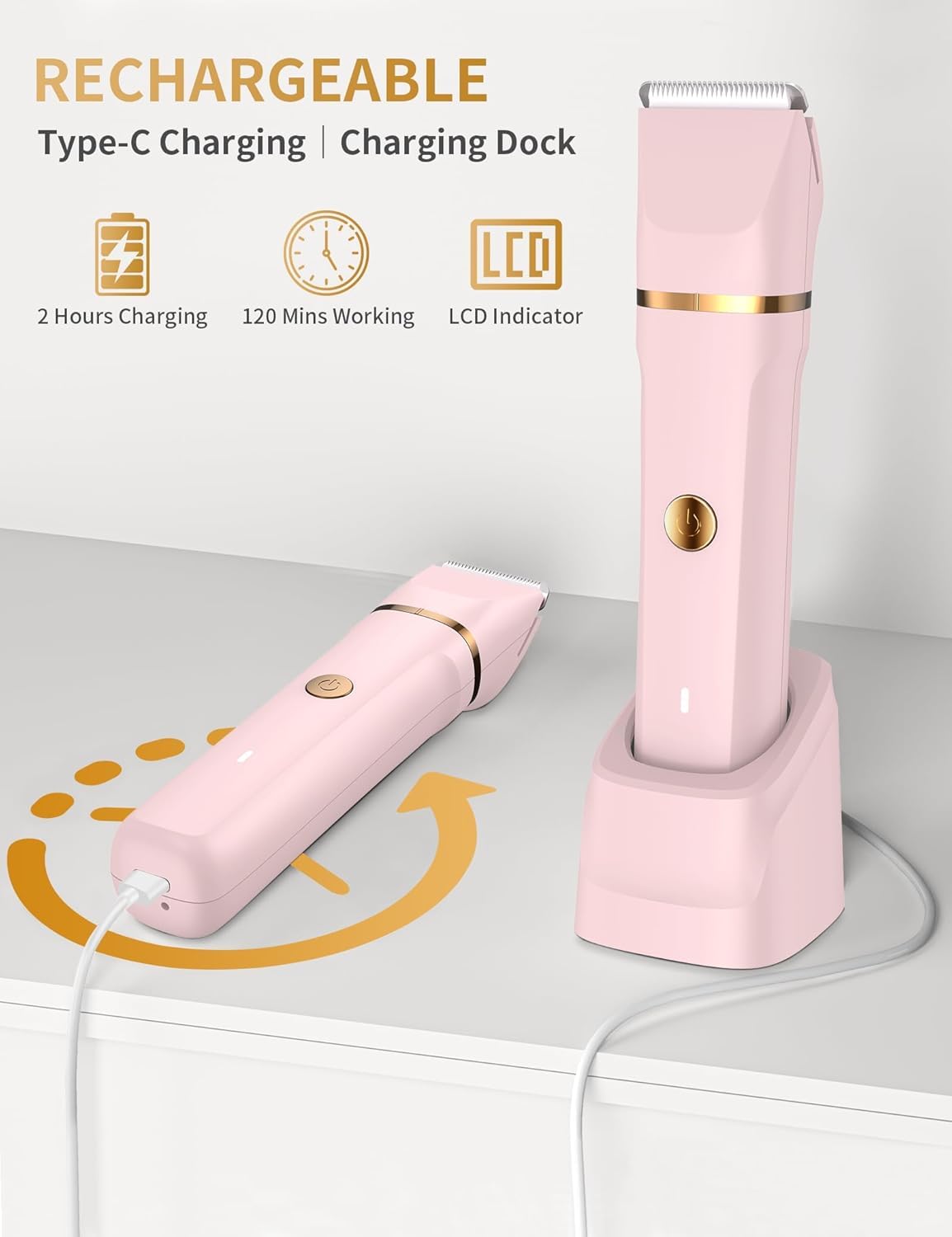 Bikini Trimmer - Afeitadora eléctrica de bikini para mujer, color rosa compacto