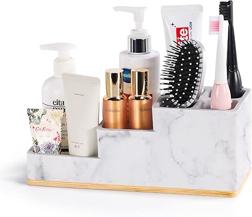 Soporte para cepillo de dientes para baño, organizador de baño, encimera con 6 compartimentos de almacenamiento, accesorios de baño, cepillo de