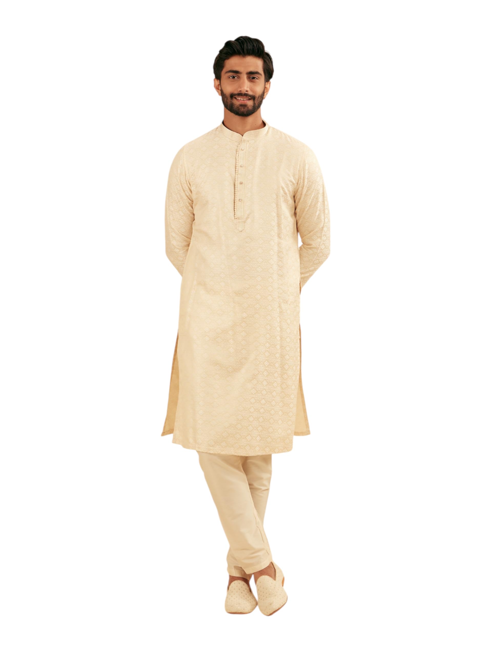 manyavar Men's Viscose Blend Self Design Jacquard Weave Traditional Kurta Set (2pcs)-picture-30