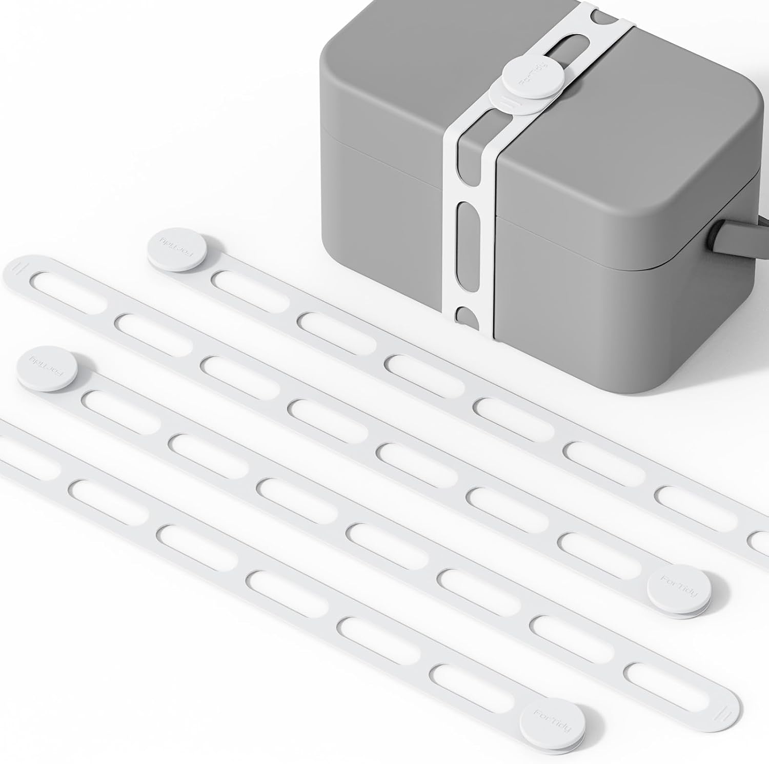 Silicone Utility Strap for Slow Cooker Lid, Pot, Bento Box, 21.65 In Reusable Elastic Self-Lock Silicone Tie for Bundling or Organizing Curtain, Cords, Yoga Mat, Camping Mat, 4pcs (White)