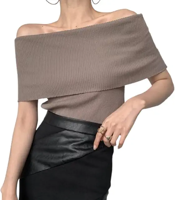 Suéter cuello bardot de seda de hielo sin mangas para mujer