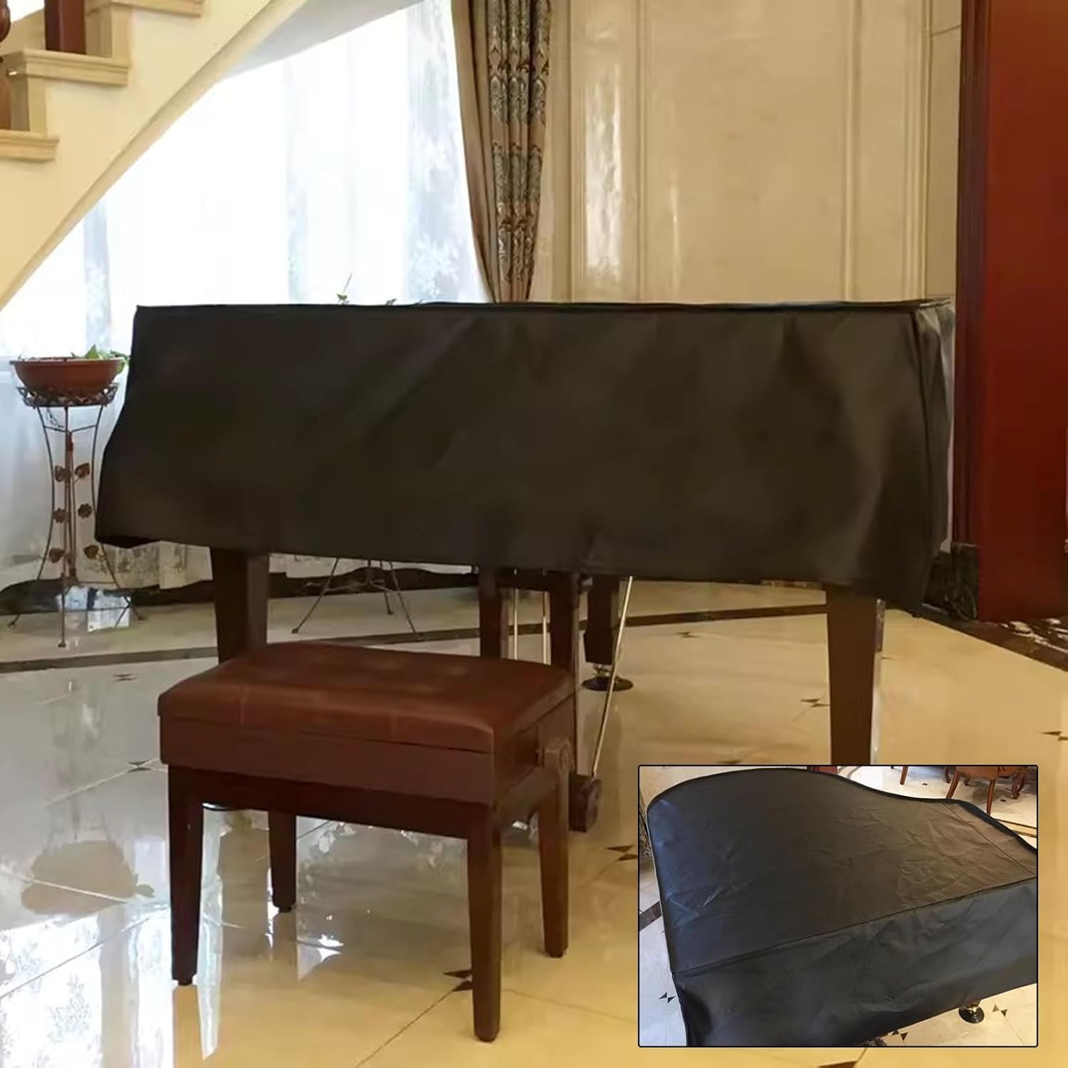 Copertura per pianoforte a coda nera impermeabile e antipolvere, in pelle, protezione antipolvere per pianoforti a coda da 79 pollici, ideale per musicisti.