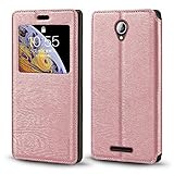 Shantime Sichtfenster-Lederhülle Kompatibel mit Lenovo A5000, Elegantes Design mit Klarsichtanzeige, Unsichtbarem Magnetverschluss & Kartenfach(Roségold)
