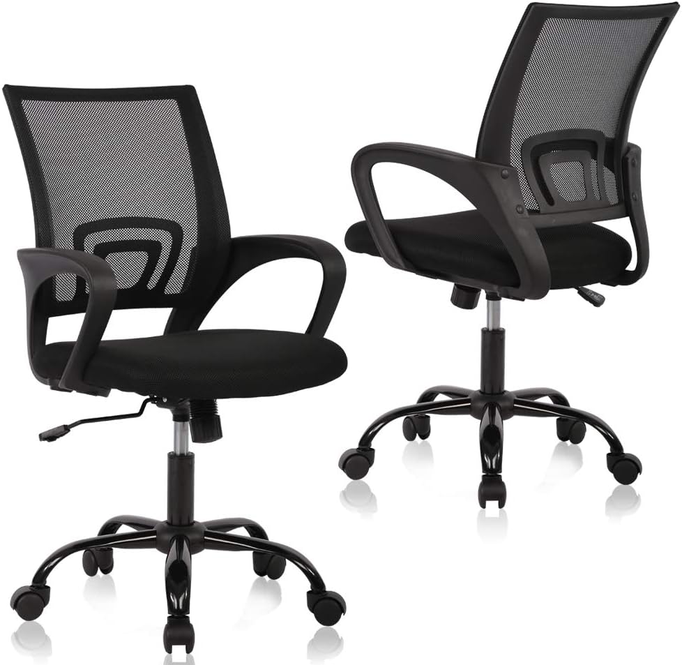 Office Chair Ergonomic Desk Chair with Lumbar Support & Armrest Height Adjustment Swivel Rolling Mid Back Breathable Mesh Chair PC Executive Works Task Computer Chair for Home Office, 2 Pack