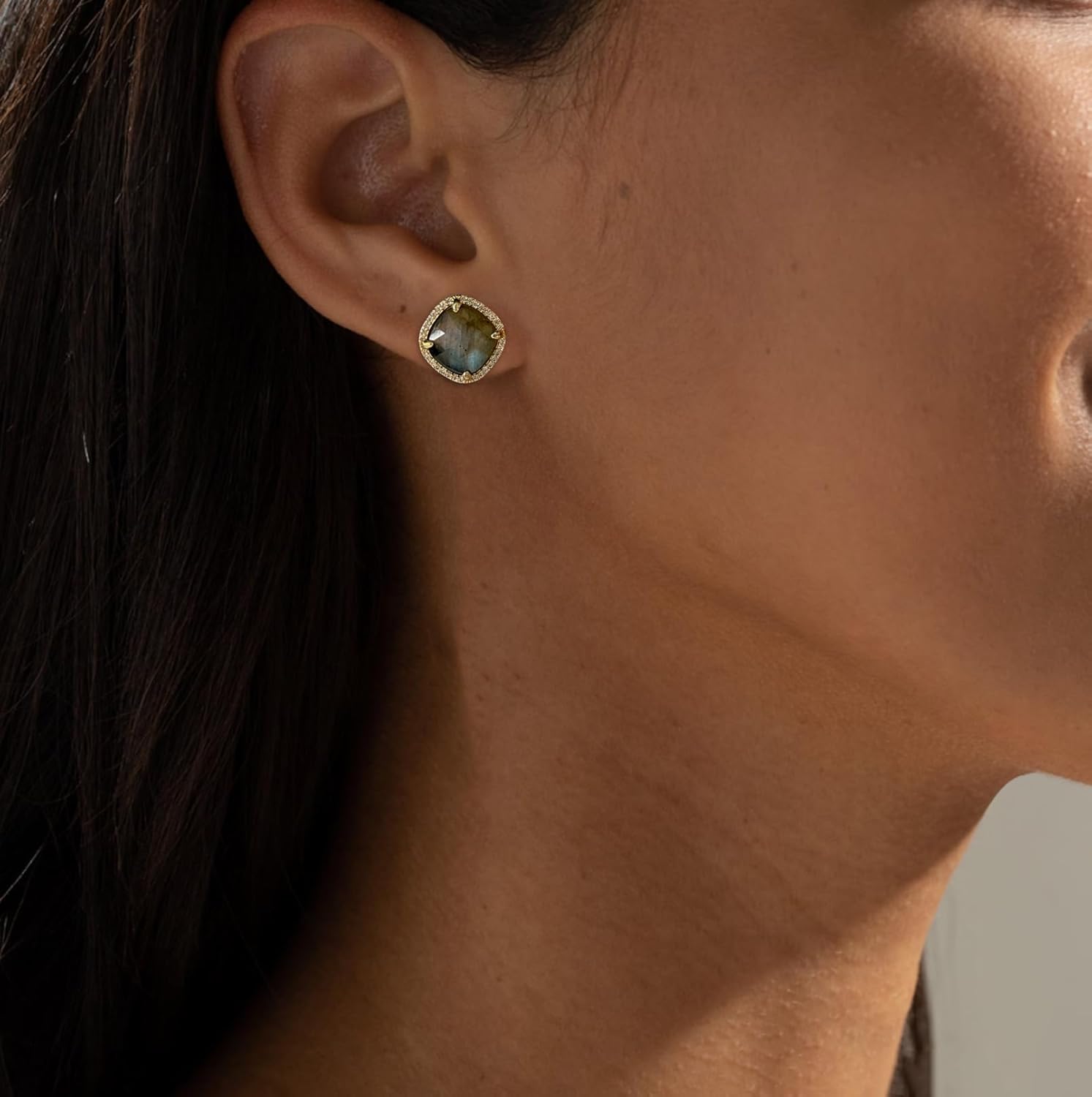 Labradorite Earrings, Gold Tone Prong Setting Natural Stone Handmade Earrings for Women - Image 4