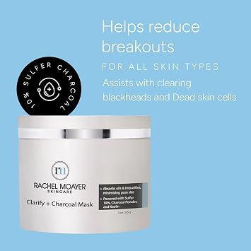 Rachel Moayer Clarify & Charcoal Mask - Detoxifying Charcoal Face Mask for Blackheads & Pore Cleansing, Activated Charcoal Face Mask