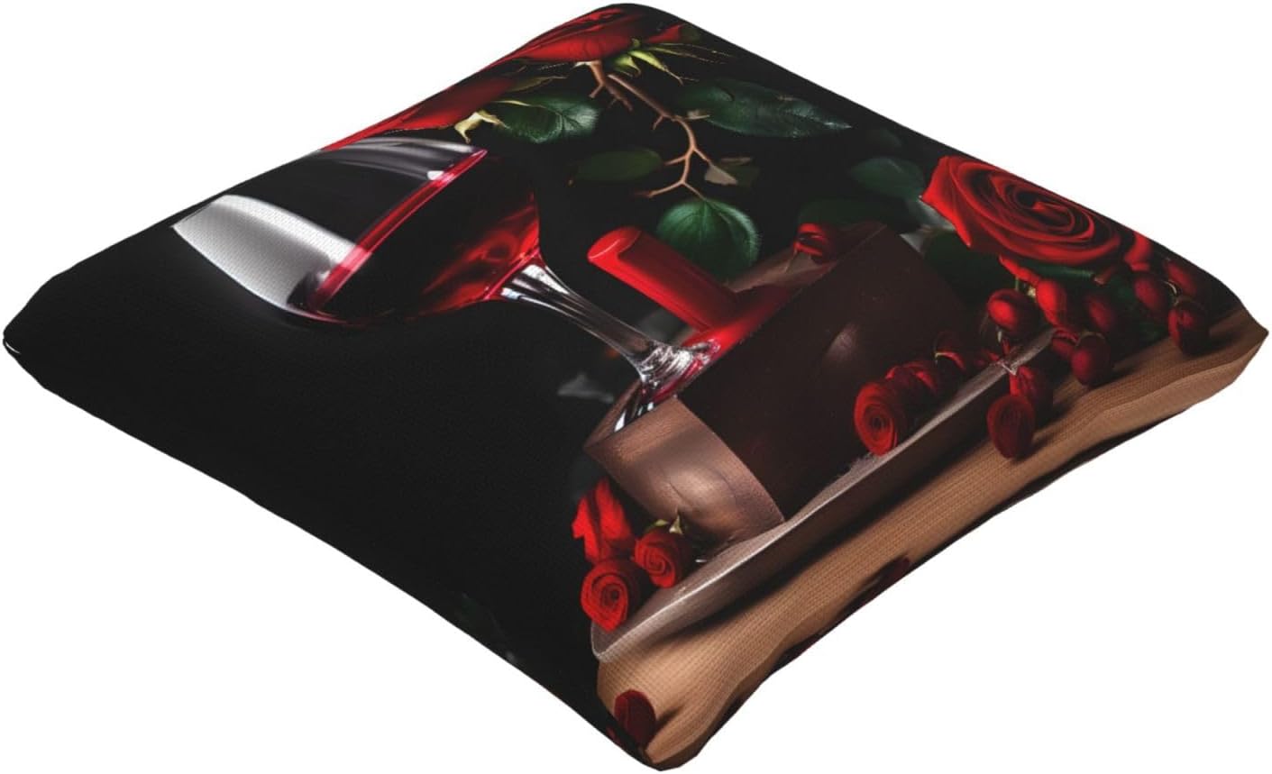Red Rose and Wine Romantic Lovers Decor Imitation Linen Pillowcase -2 Sets, Fashionable Home Decoration, Used for Sofas, Gardens, beds