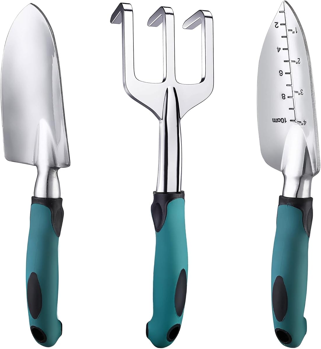 FANHAO Juego de herramientas de jardín, 3 piezas de herramientas de jardinería resistentes de aluminio fundido con mango antideslizante de goma suave, herramientas manuales de jardín duraderas, regalos de jardín para hombres y mujeres