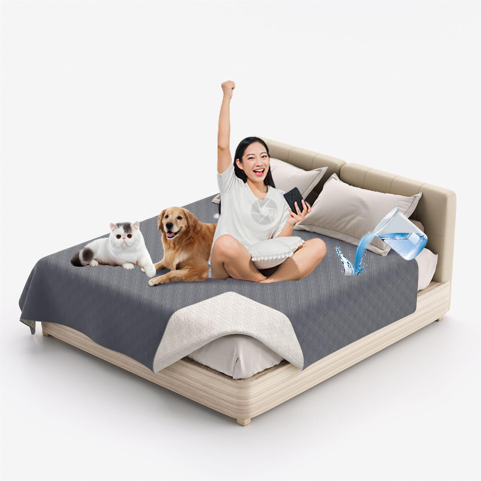 Waterproof Blanket Dog Bed Cover Non Slip Large Sofa Cover Incontinence Mattress Protectors Puppy Blankets Anti Scratches Dirty for Bed Sofa Furniture (76 x 127 cm/30 x 50 in,Grey)