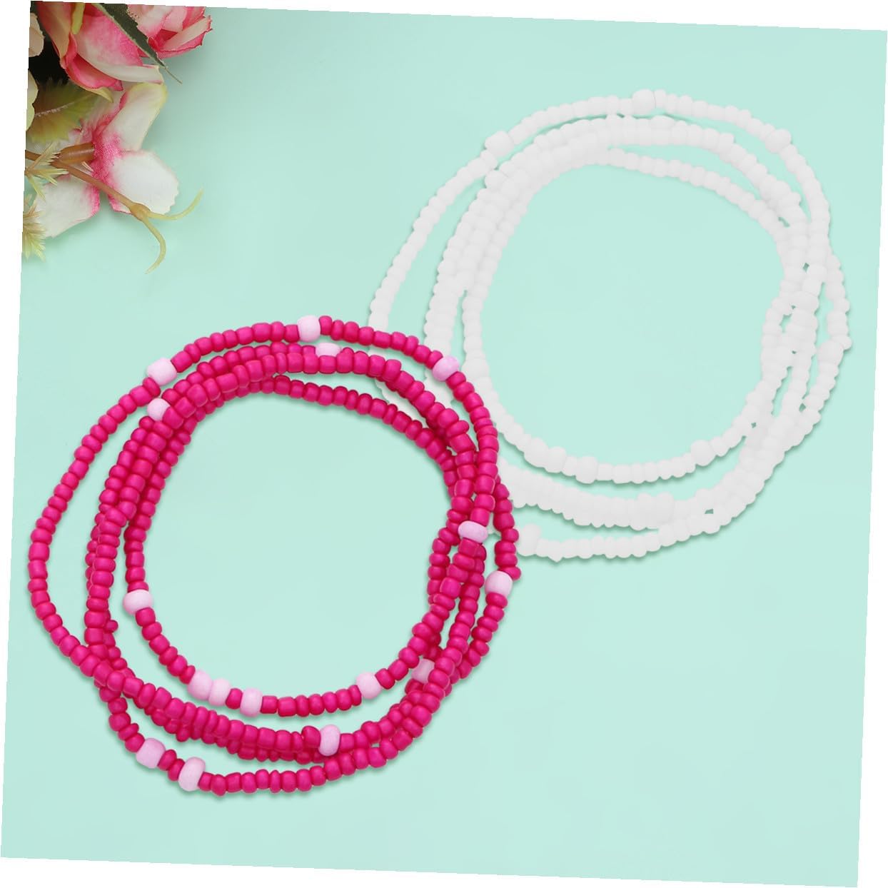 Beaded Waist Chain Jewelry Handmade Bikini Belly Waist Beads Body Chain for Women Beach Accessory Rosy Pink Set
