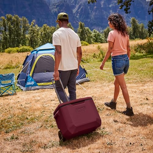 Coleman Chiller 60qt Wheeled Cooler with Ice Retention and Retractable Handle and Recessed Wheels, Leak Resistant, Holds up to 47 cans & 30 lbs of ice, Great for Camping, Concerts, Sports, Cranberry by Coleman - Image 5