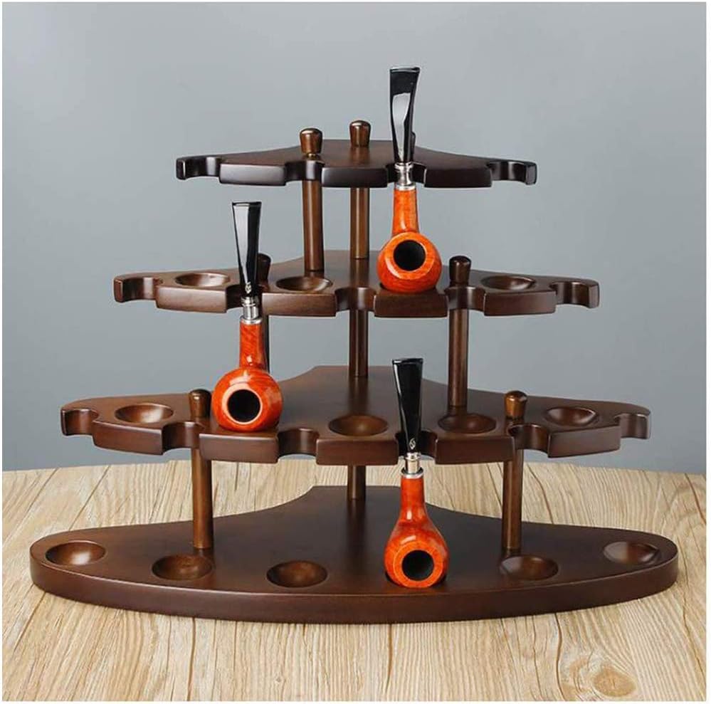 Wooden Tobaccos Pipe Stand,Pyramid Sector Smoking Pipe Accessories Smoking Pipe Holder,Black Walnut Wooden Material,for 18 Tobaccos Smoking Pipes