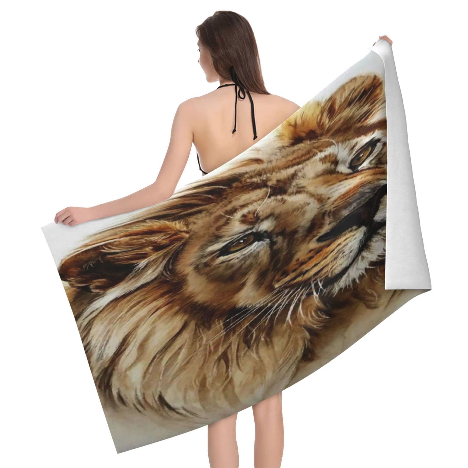 Lawenp Lion Painting Beach Towel, Lightweight Sand Free Quick Dry Microfiber Absorbent Bath Towel for Kids, Adults, Swimming, Bath, Yoga, Pool, Travel, Camping 32"X52"