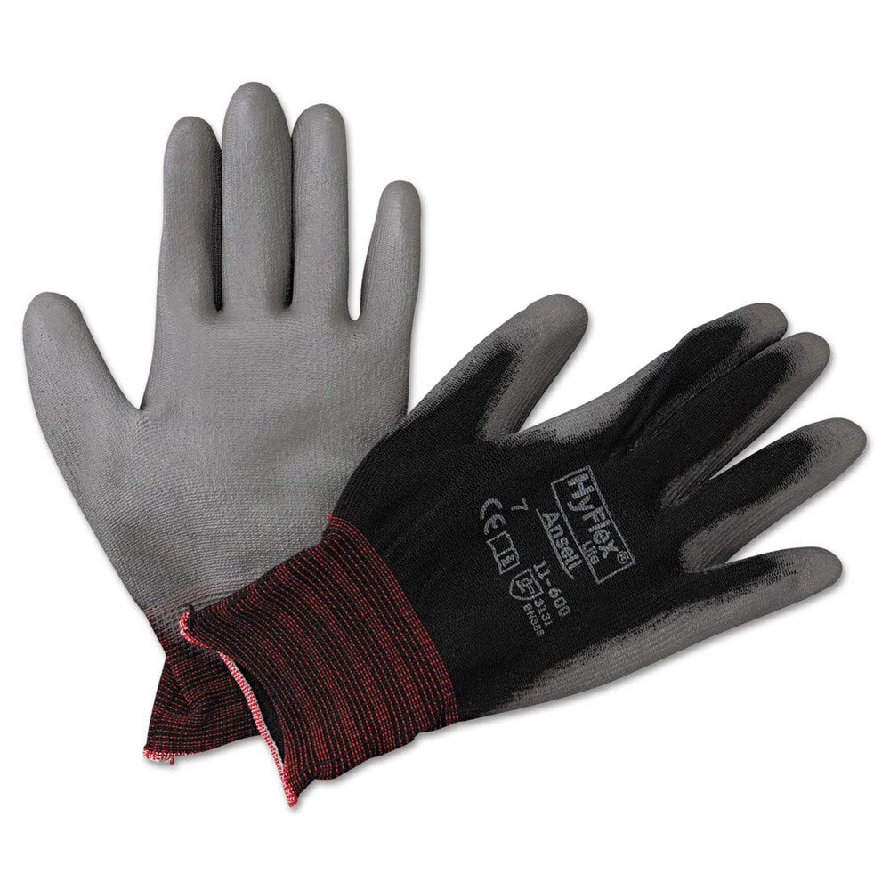 103360 HyFlex Lite Gloves, Black/Gray, Size 7, 12 Pairs