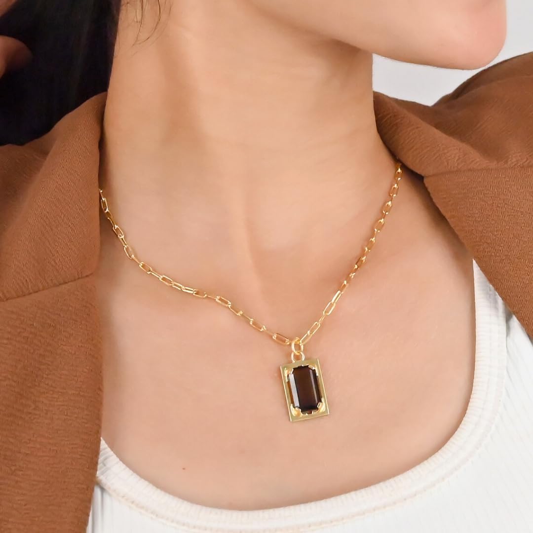 GEMPIRES Trendy Rectangular Gemstone Necklace for Women Gold Plated Dainty Pendant Adjustable Paperclip Chain Fashion Jewelry Elegant Statement Piece the Best Women Gifts - Image 2