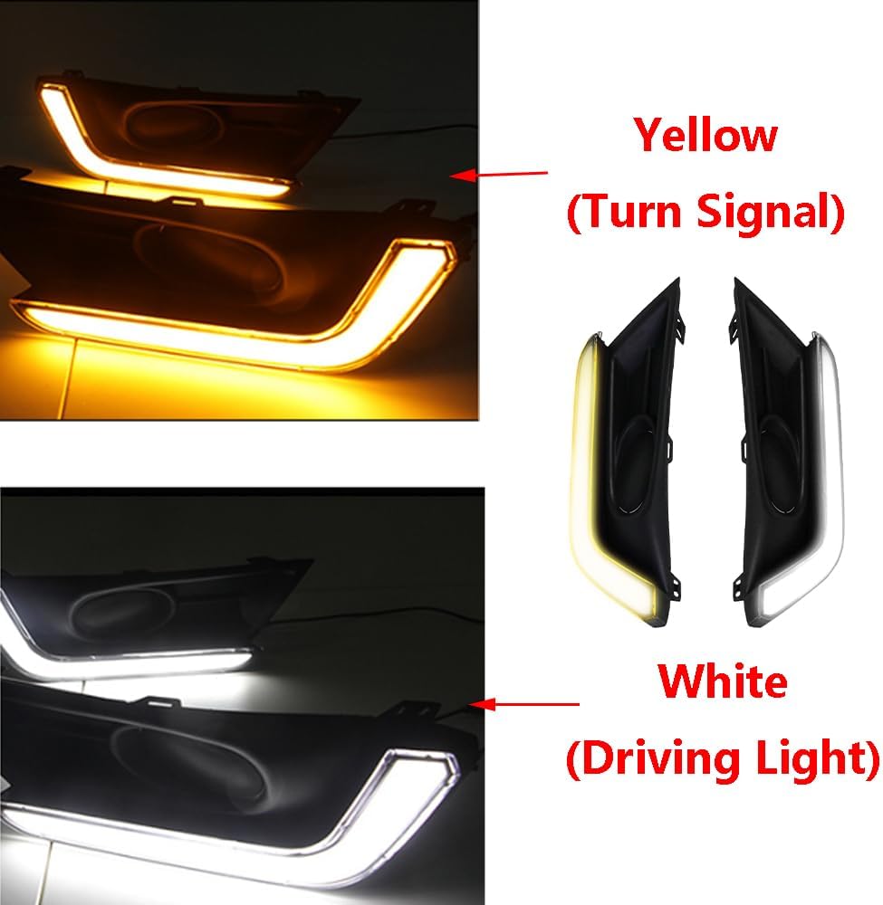 Dual Color White DRL Daytime Running Light/Amber Turn Signal, Front Bumper Fog Lamps DRL Driving Signal Lights, 2017-2019 Compatible with Honda CR-V CRV - White DRL w/Amber Turn Signal