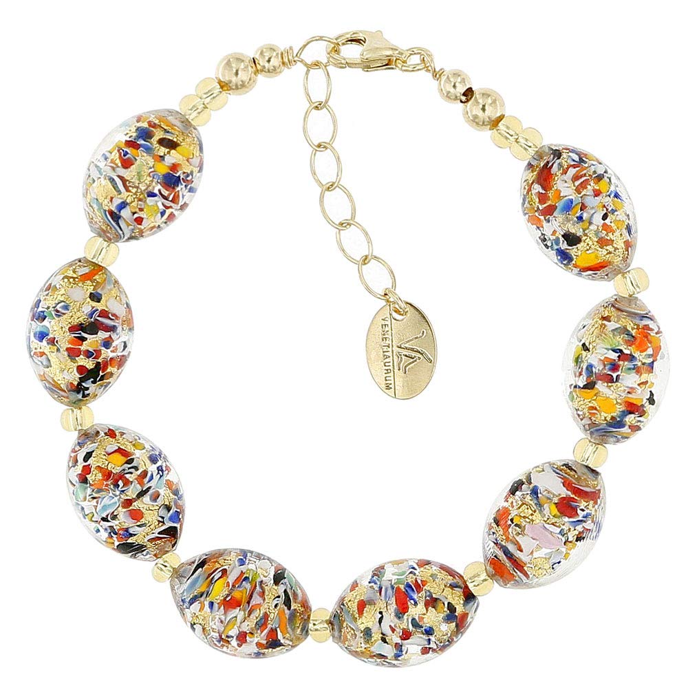 VenetiaurumBracelet with Original Murano Glass Oval Beads and 925 Sterling Silver - Made in Italy Certified Jewel
