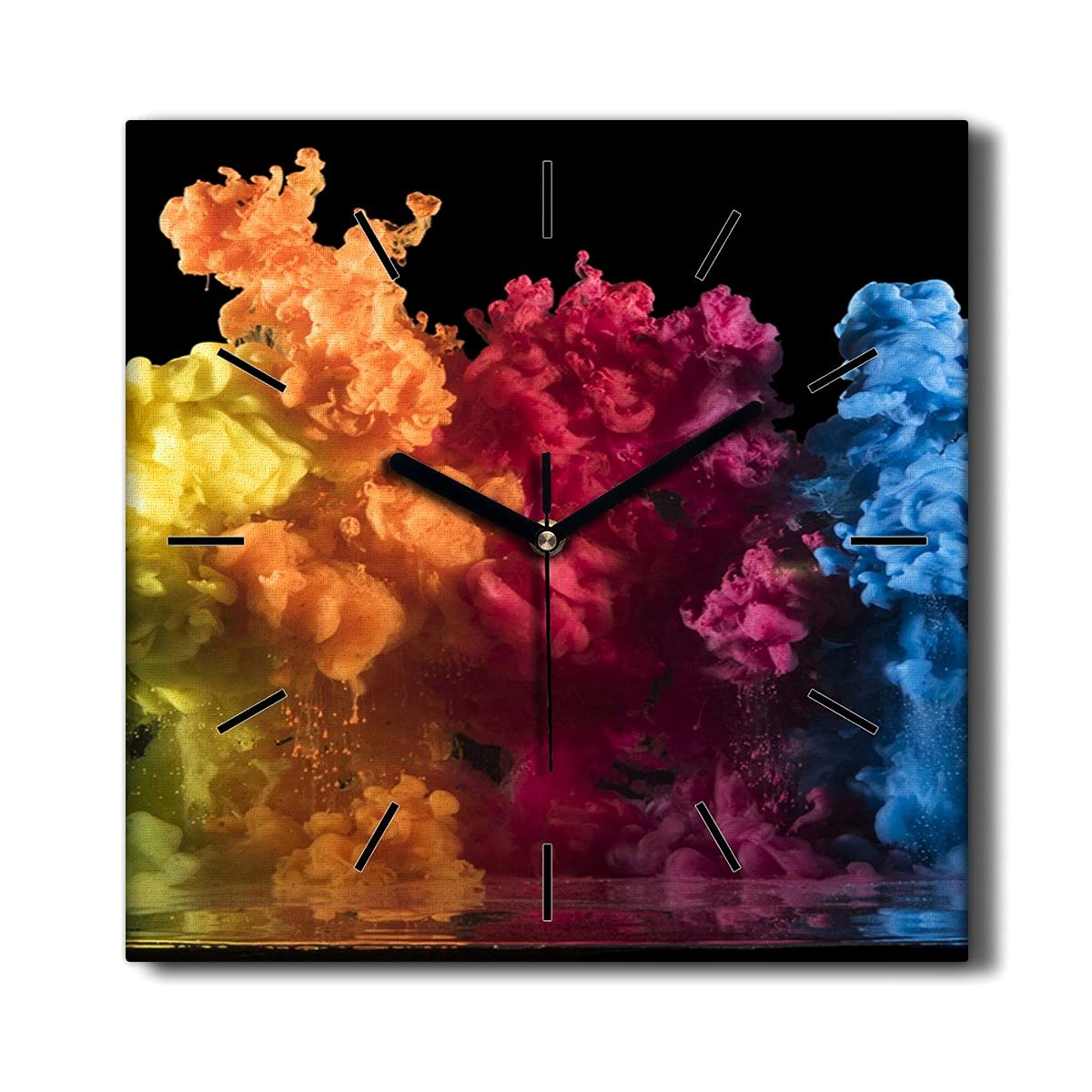 Horloge sur toile 30x30cm fumée colorée moderne pour salon sans tic-tac