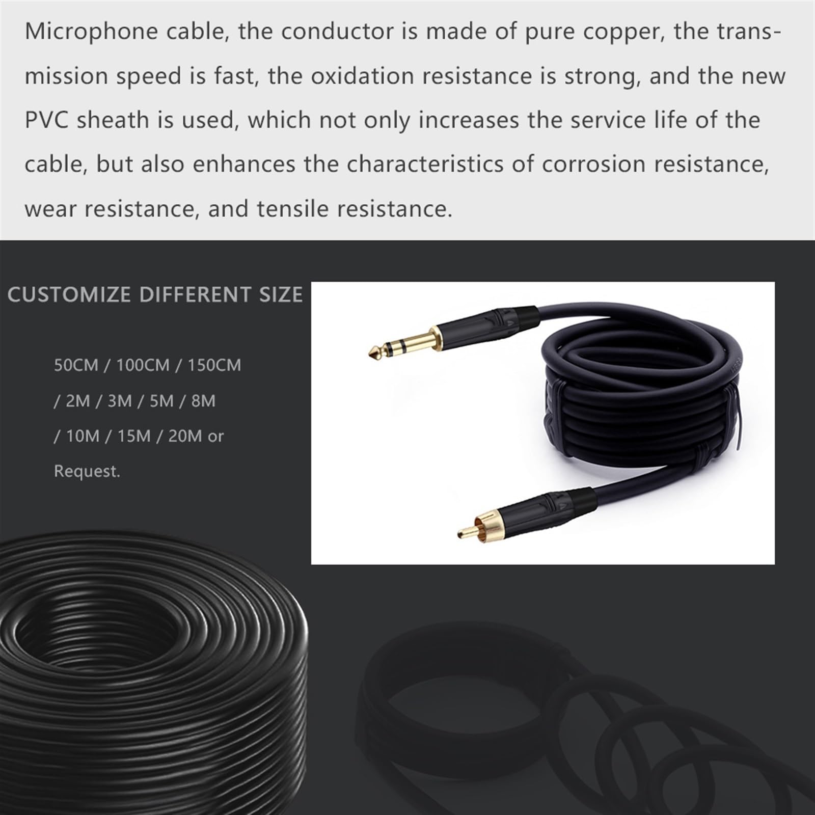 6,35 mm wtyczka audio jack stereo męski na RCA męski zbalansowany kabel montażowy mikrofon 1M 1,5 m 2 m 3 m 5 m 8 m 10 m 1 szt. (kolor: czerwony czarny, rozmiar: 10 m)