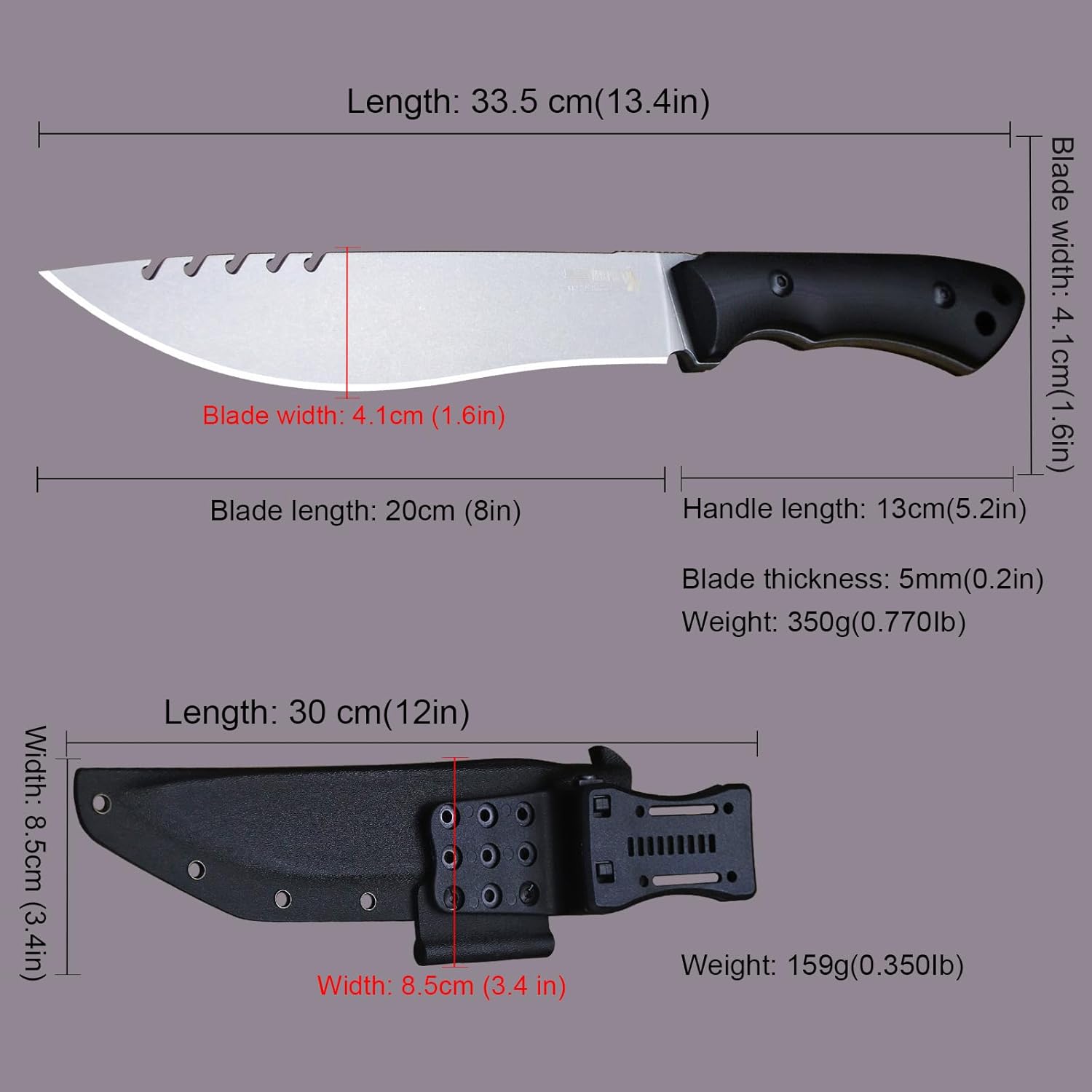 WPKOPYA 13.4-inch DC53 steel full tang hunting knife + K sheath. Suitable for camping, hiking, hunting and as daily carry equipment for handicrafts. (10 - Tactical Style A)