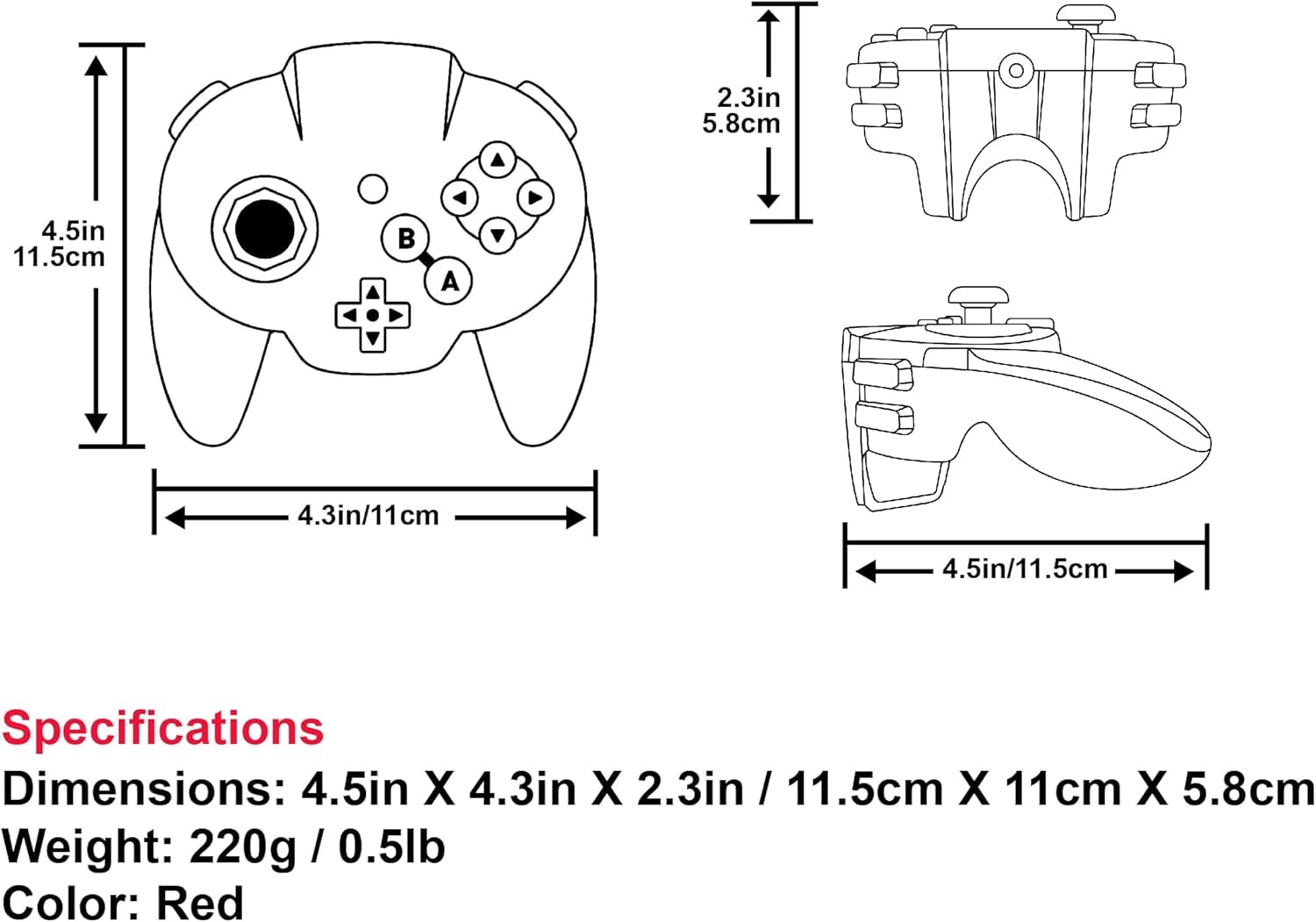 Intec Gaming Warrior 64 Wired Controller for Original N64 Console (Red)