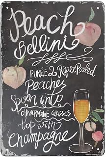 Retro Tin Sign Peach Bellini Cocktail Vintage Metal Sign for Wall Poster for Home Kitchen Bar Coffee Shop 8x12 Inch